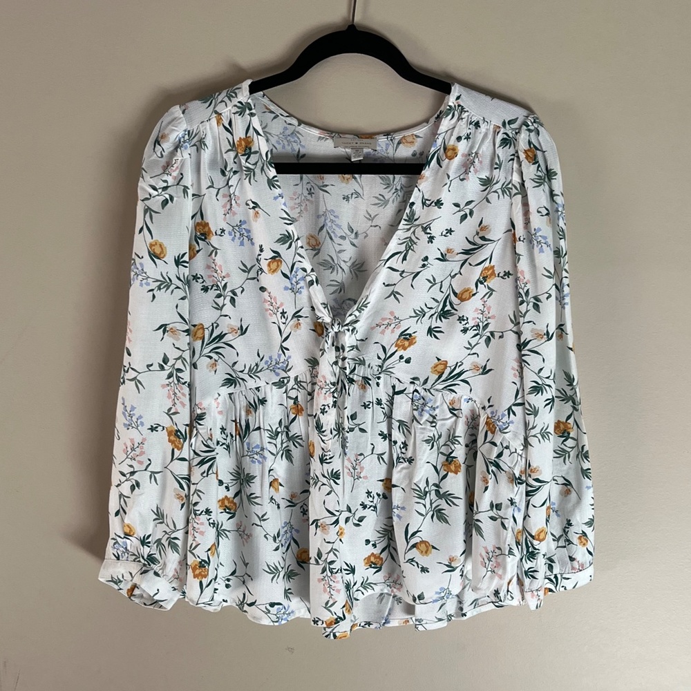 Lucky Brand Floral Blouse - White and Yellow